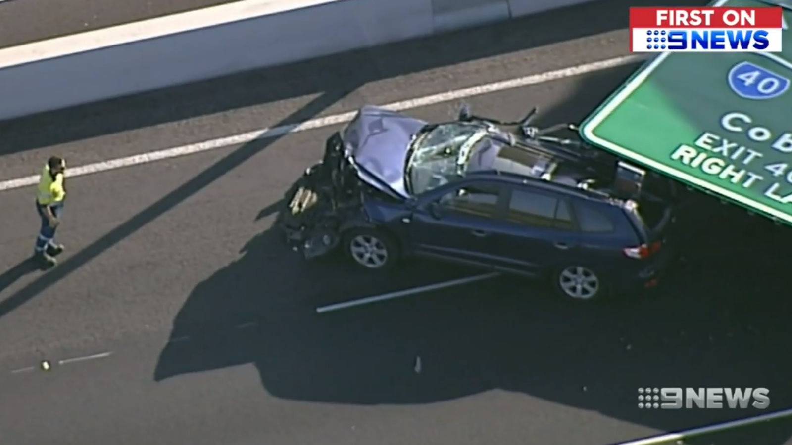 Highway Sign Fail Highway Road Sign Falls On Car In Scene Straight Out Of Final Destination