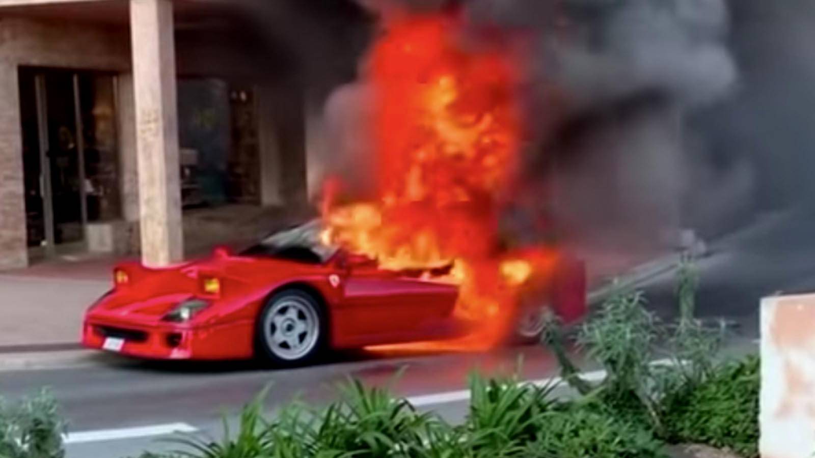 Ferrari F40 Filmed Going Up In Flames In Monaco