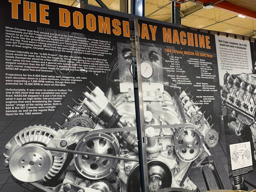 A poster describing the NASCAR 426 DOHC Hemi engine