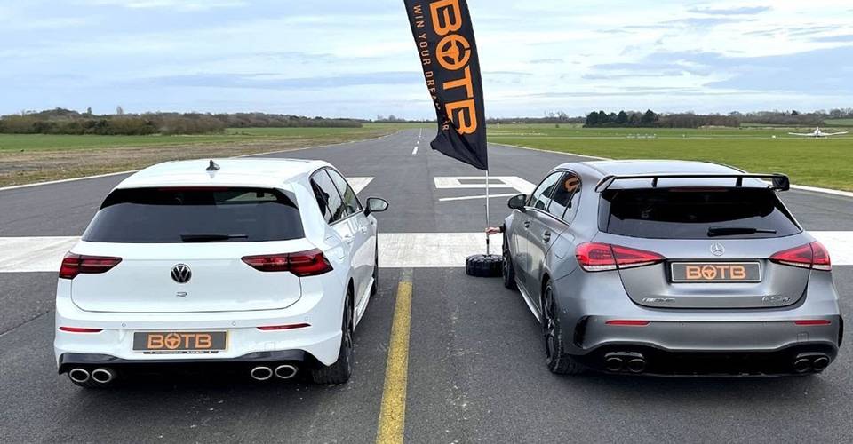 The Hot Hatch Showdown Everyone Wanted Mk8 Vw Golf R Vs Mercedes Amg 5 S