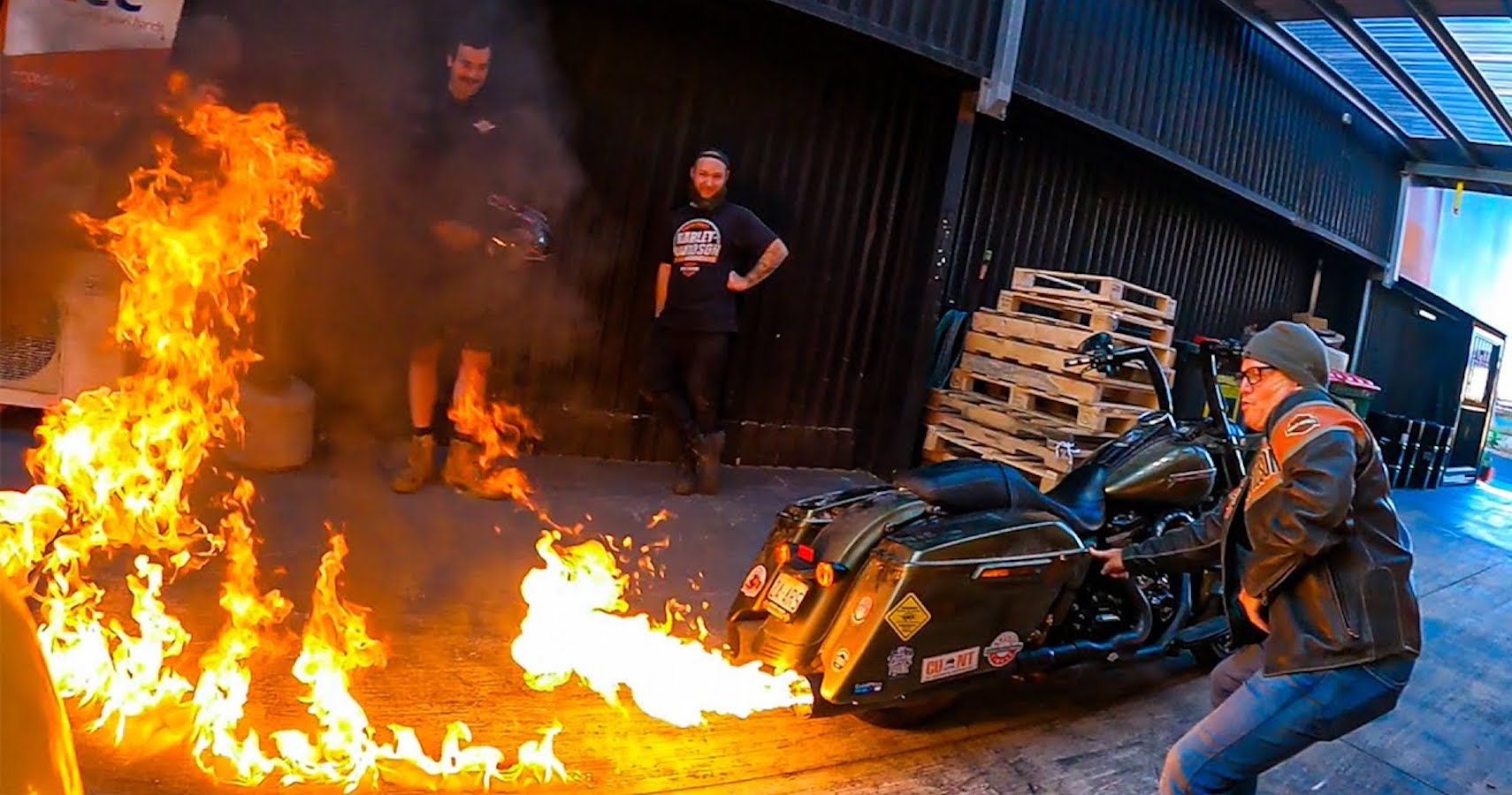 Watch This Flame-Shooting Harley Road King Unleash Hell