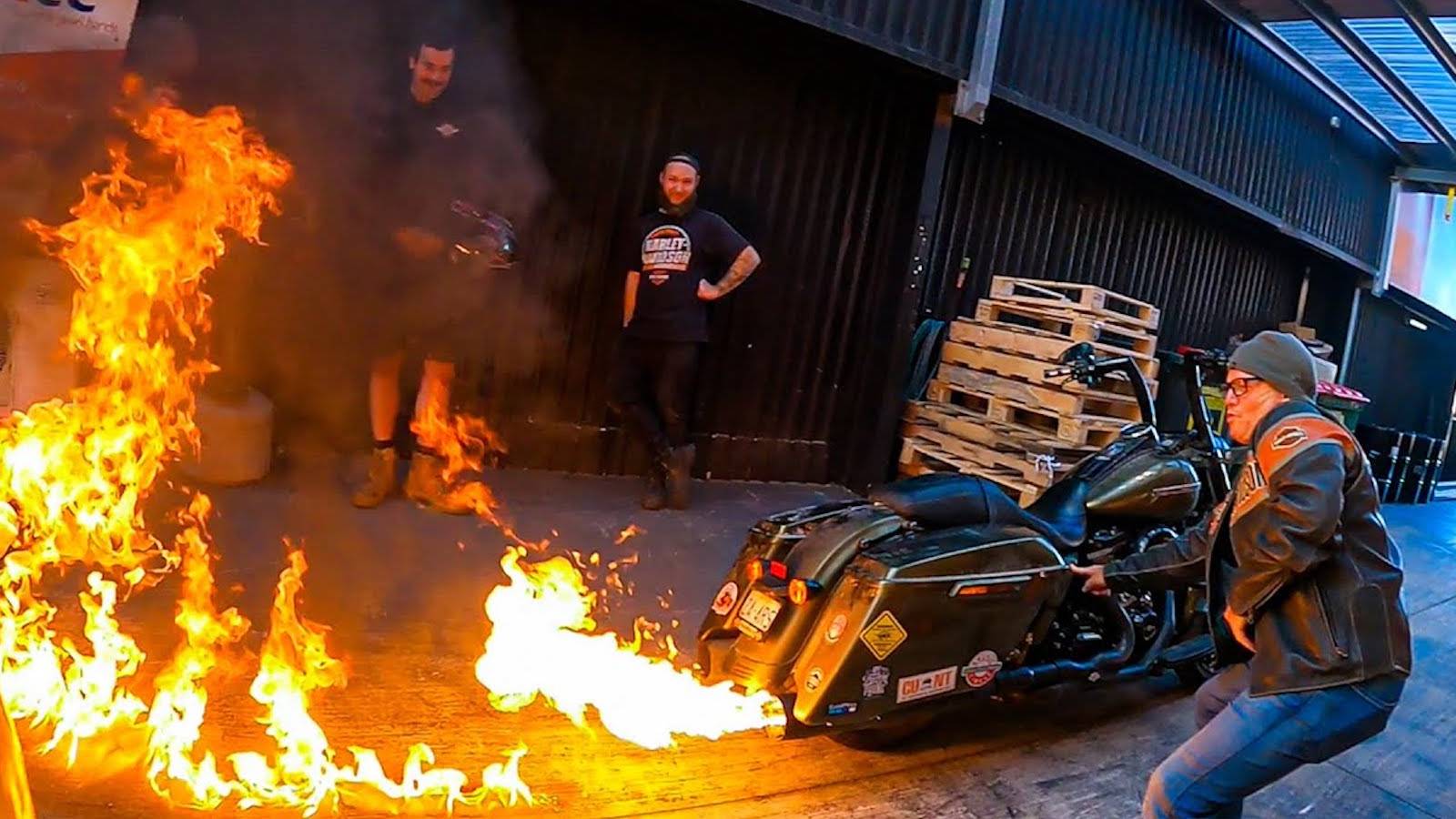 Watch This Flame-Shooting Harley Road King Unleash Hell