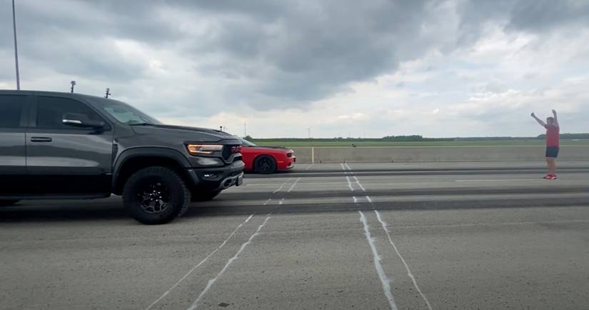 Ram 1500 TRX Vs Dodge Challenger Hellcat Race Is Extremely One-Sided