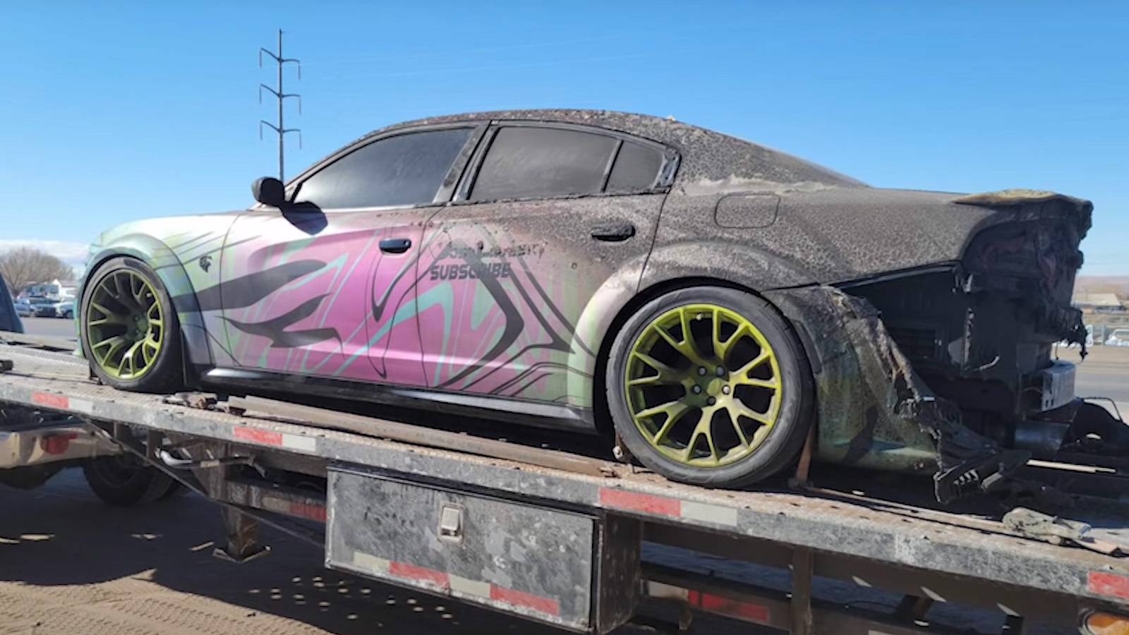 YouTuber Adds A Burnt Dodge Charger Hellcat Redeye To Collection