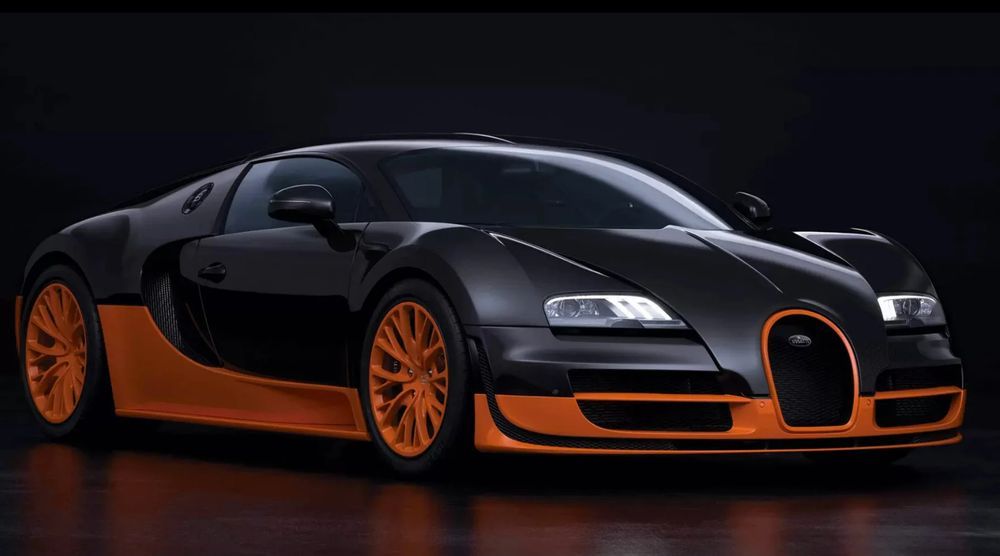 Bugatti Veyron SuperSport black and orange parked hypercar