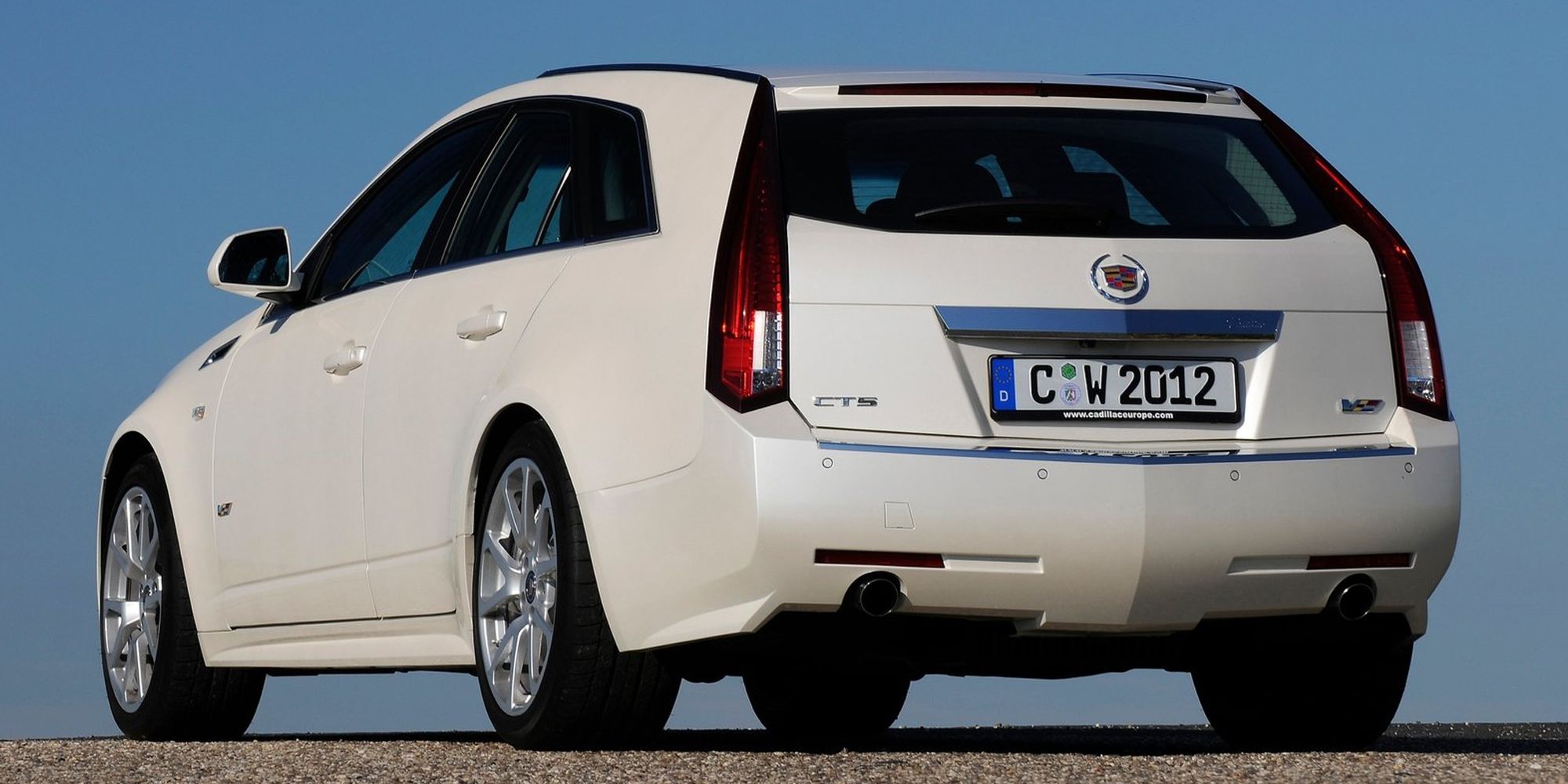 The rear of a white CTS-V Sport Wagon 