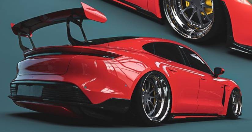 This Porsche Taycan Is Standing Tall With A Massive Rear Wing