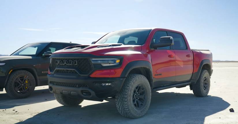 Edge Of The Seat Kind Of Race: RAM TRX Vs A Rivian R1T