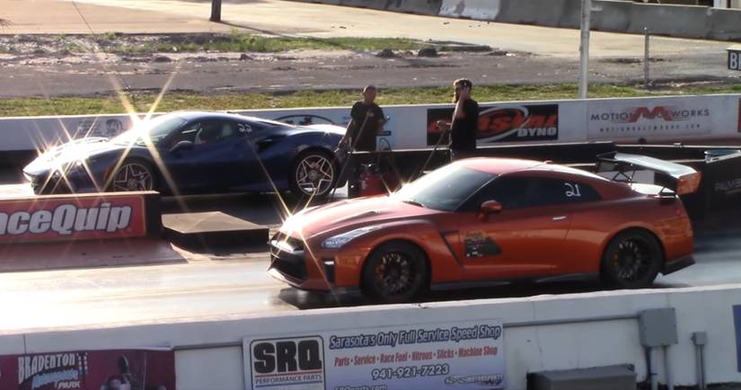 Ferrari F8 Tributo Takes On A Trio Of Hard-Core Rivals On The Drag Strip