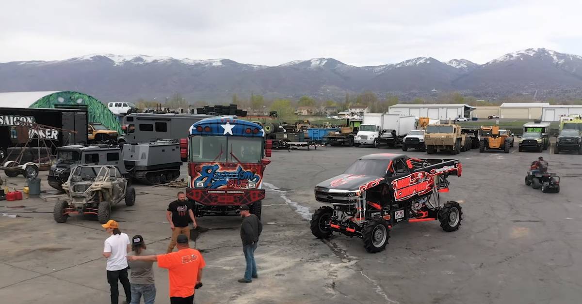 Chevrolet Monster Truck Battles School Bus In Tug Of War