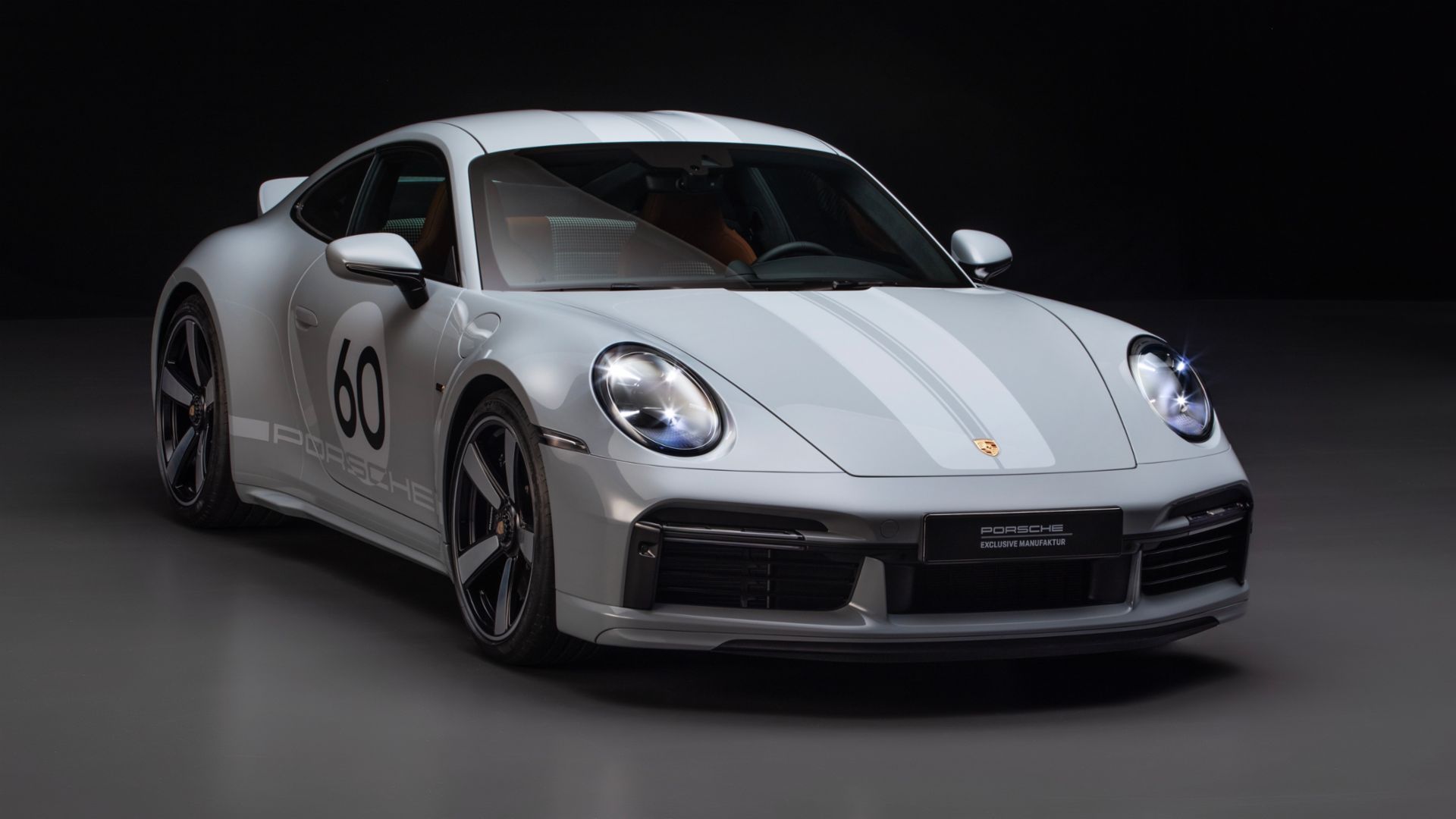 2023 Porsche 911 Sport Classic, silver, front quarter view, dark backdrop