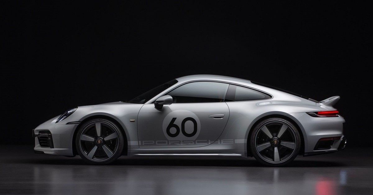 2023 Porsche 911 Sport Classic, side view, silver, dark backdrop