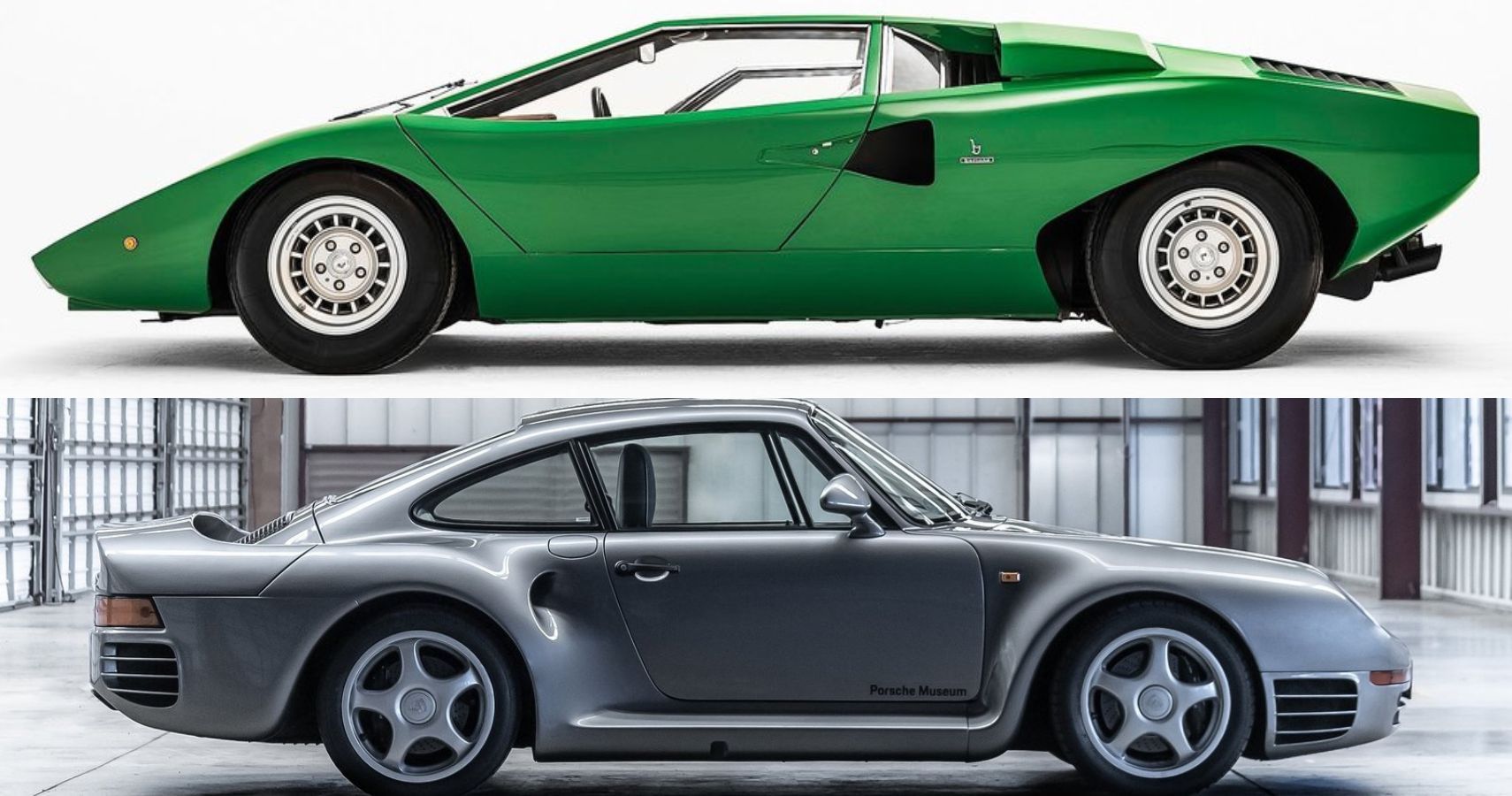 Lamborghini Countach and Porsche 959 side view comparison