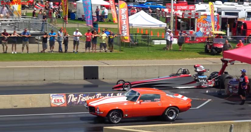 Join Us In Drag Racing Heaven As This Classic Chevy Races A Pontiac