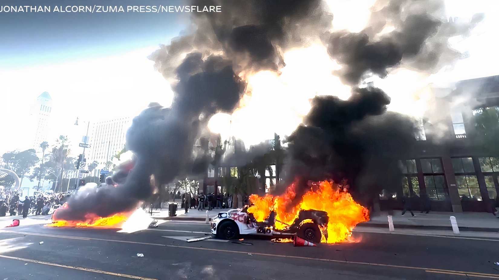 Waymo Halts Service In Downtown Los Angeles After Its Taxis Are Set On Fire
