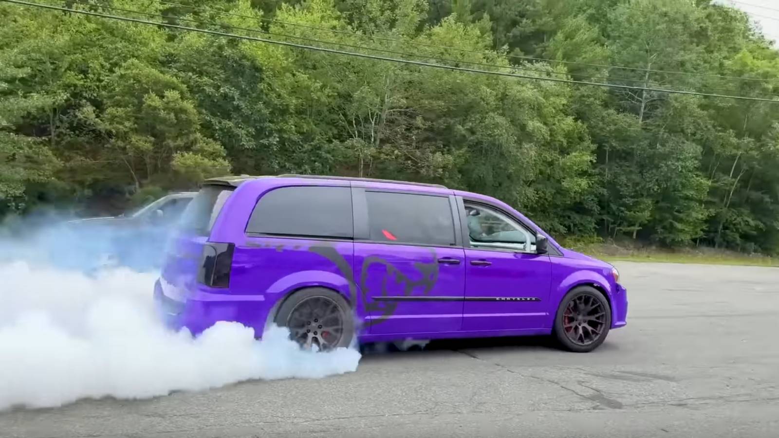 It Works! Hellcat-Swapped Chrysler Minivan Hits The Road, Vaporizes Its Tires