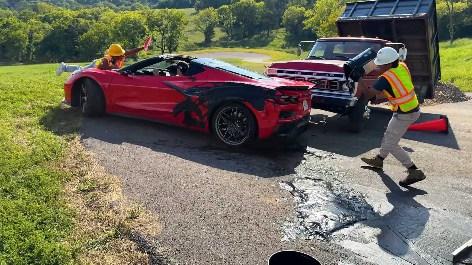 Structural Testing Frame Corvette Z06 Torture Test Bends Frame Rails, Engine Survives